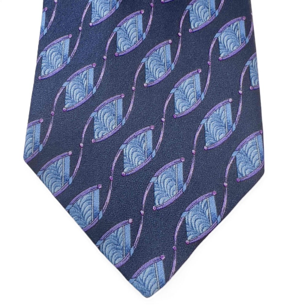 Valentino Men's Tie‎ Blue Purple Patterned Necktie Printed Pattern 4" Width